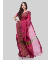 DESH BIDESH Women`s Cotton Handloom Cotton Silk Saree Gulab Work With Blouse Piece(Pink)